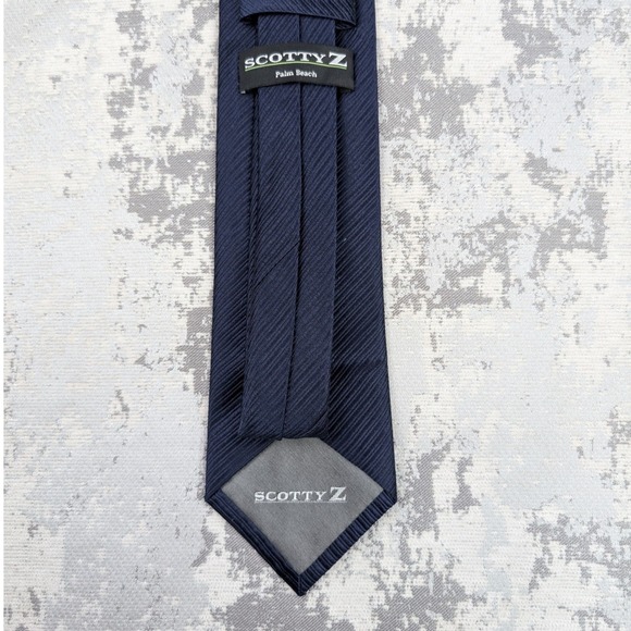 Scotty Z Palm Beach Mens Navy Blue Silk Hand Made Striped Necktie - Picture 5 of 7
